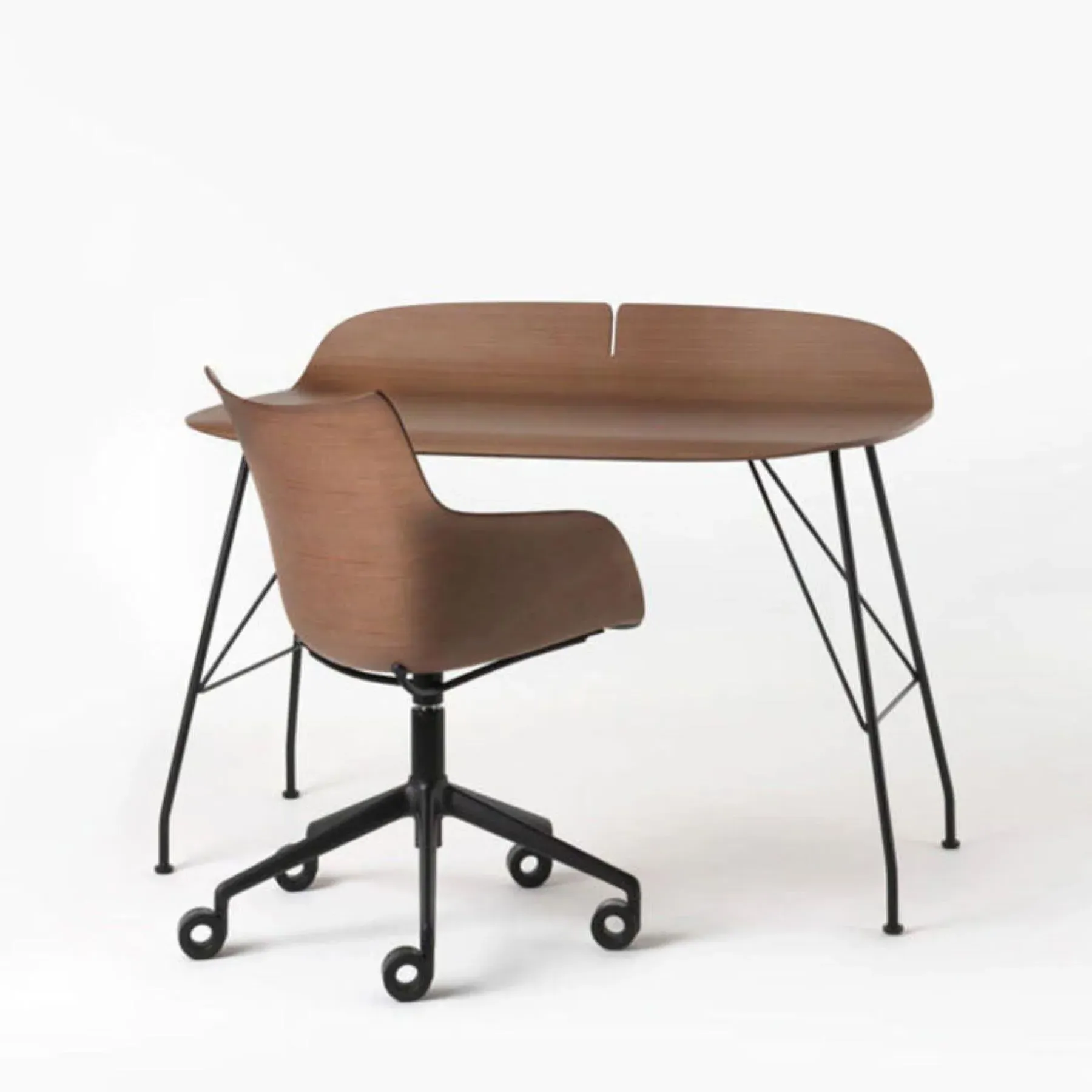 Swivel Office Chair with Wheels - Dark Wood