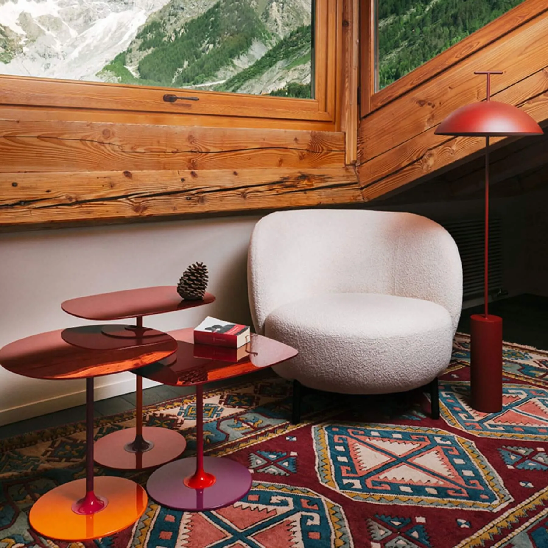 Upholstered Lounge Chair - Orange, Boucle