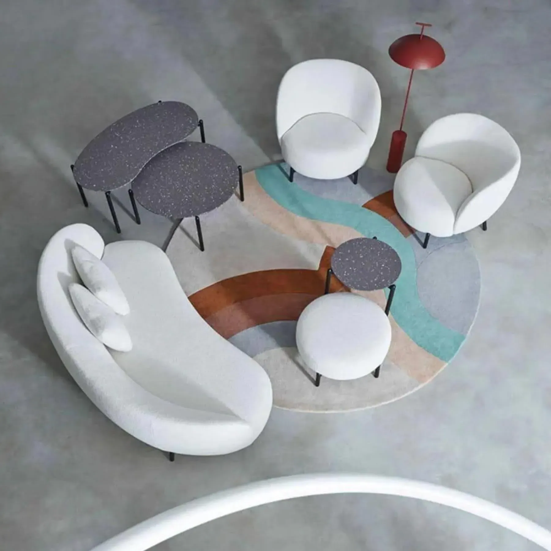 Upholstered Pouf with Metal Frame - White, Fabric