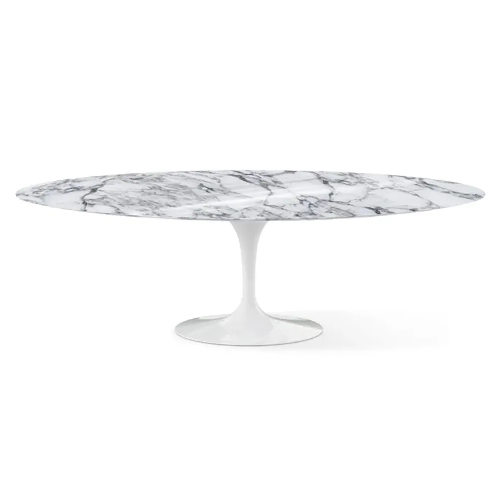 Large Oval Dining Table - White, Marble