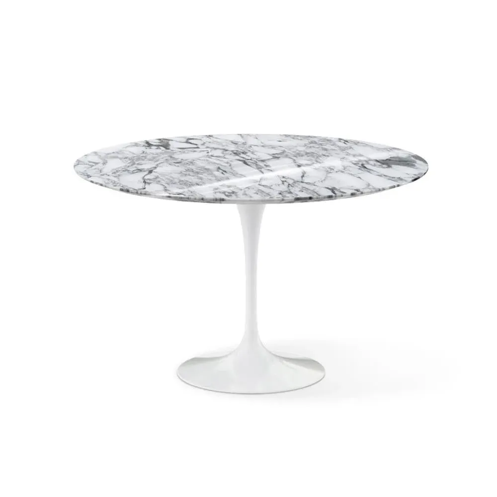 Large Round Dining Table with Pedestal - White, Marble