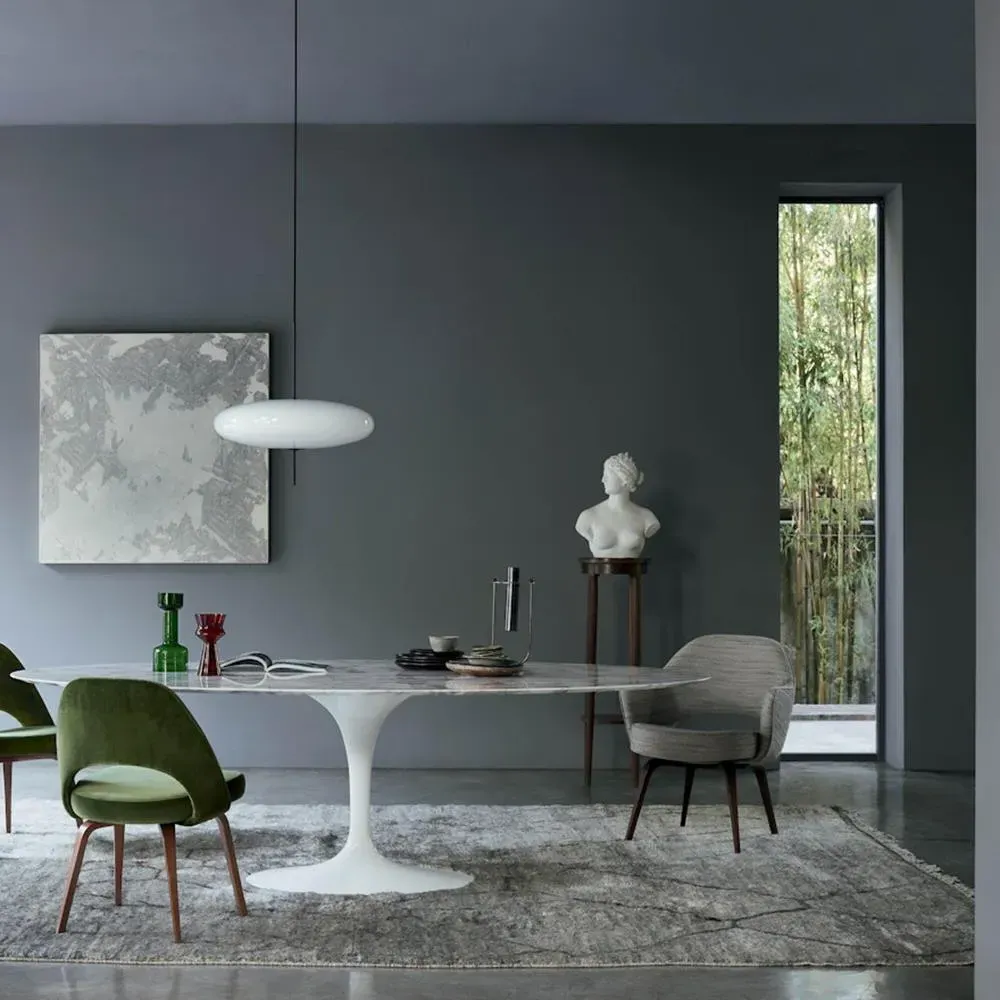 Oval Dining Table - White, Marble