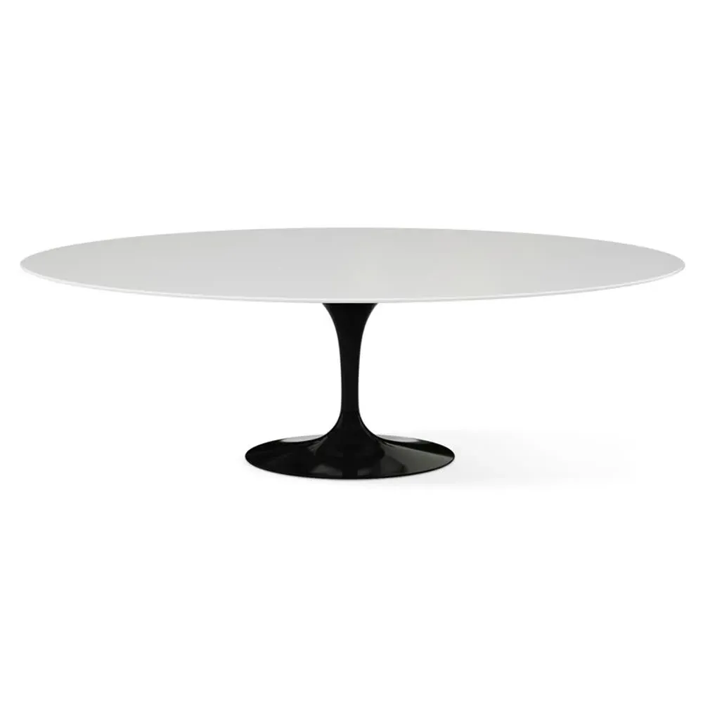 Oval Dining Table with Pedestal Base - White