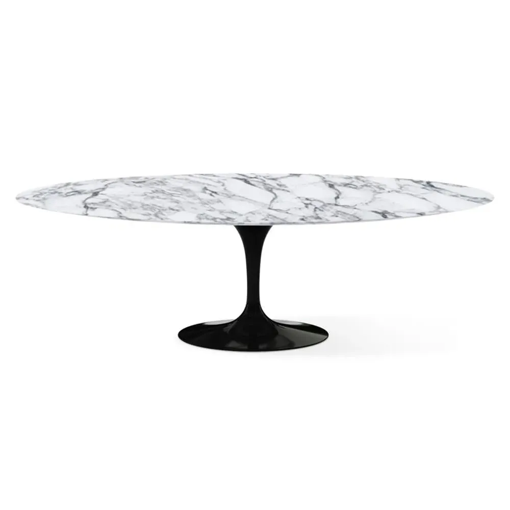 Oval Dining Table with Pedestal - White, Marble