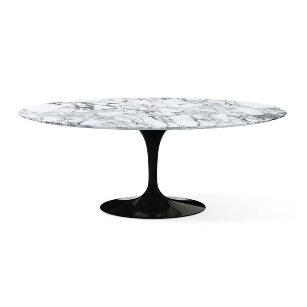 Oval Dining Table with Pedestal - White, Marble