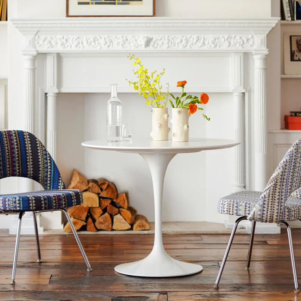 Round Dining Table with Pedestal Base - White
