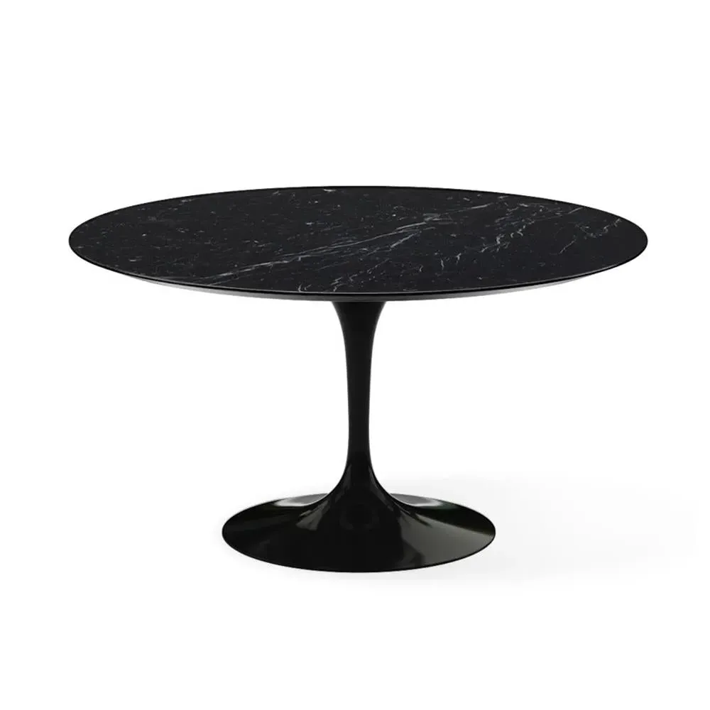 Round Dining Table with Pedestal - Black, Marble