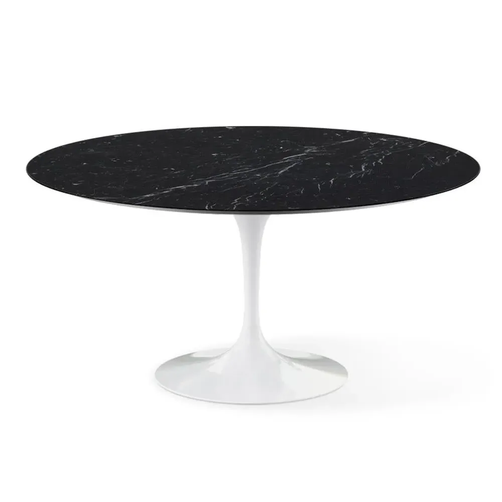 Round Dining Table with Pedestal - Black, Marble