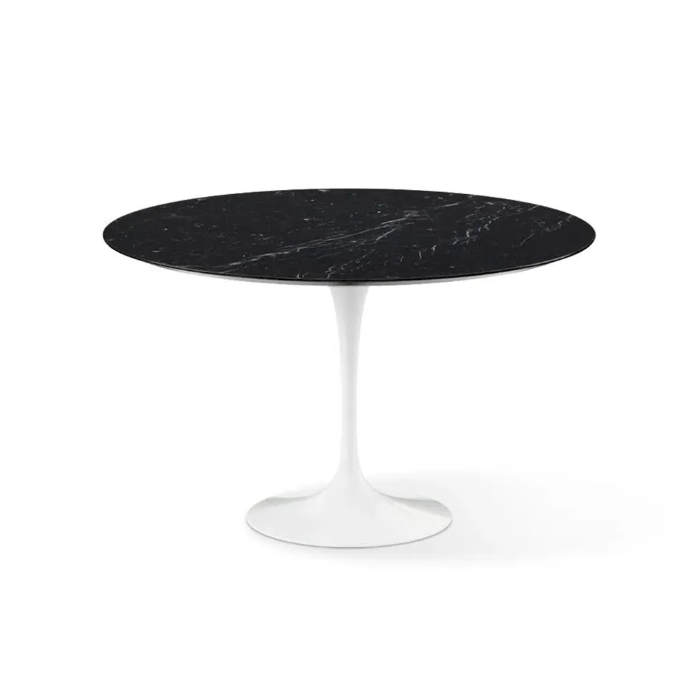 Round Dining Table with Pedestal - Black, Marble