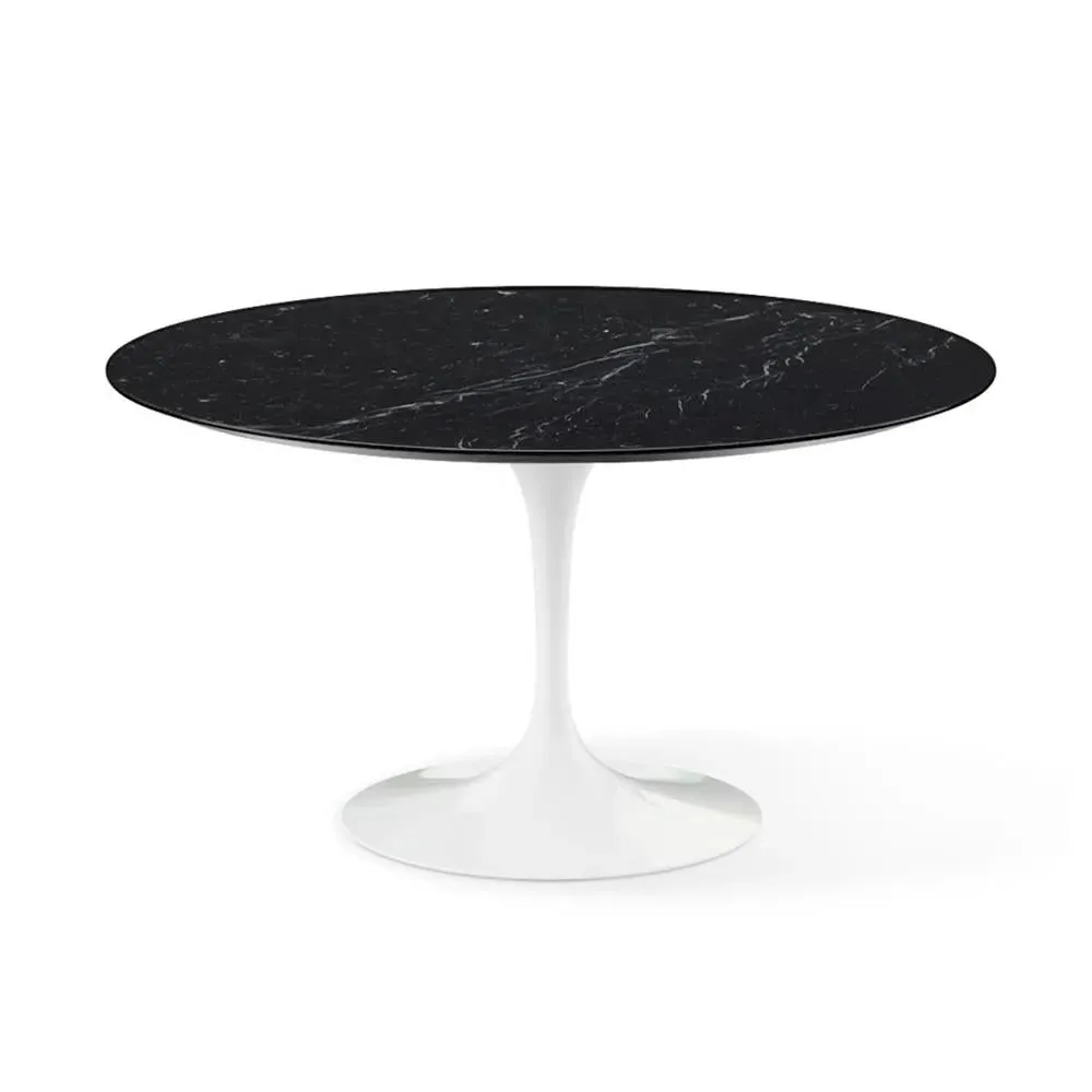 Round Dining Table with Pedestal - Black, Marble
