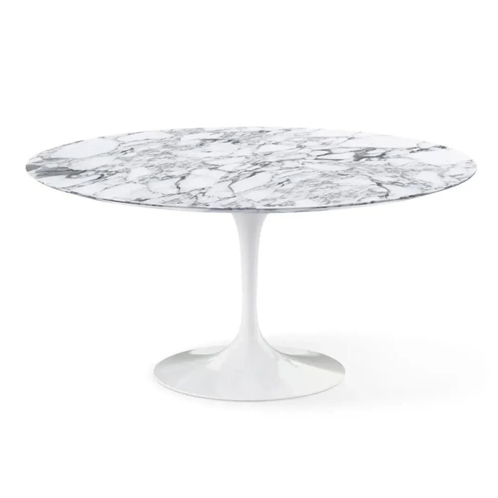 Round Dining Table with Pedestal - White, Marble