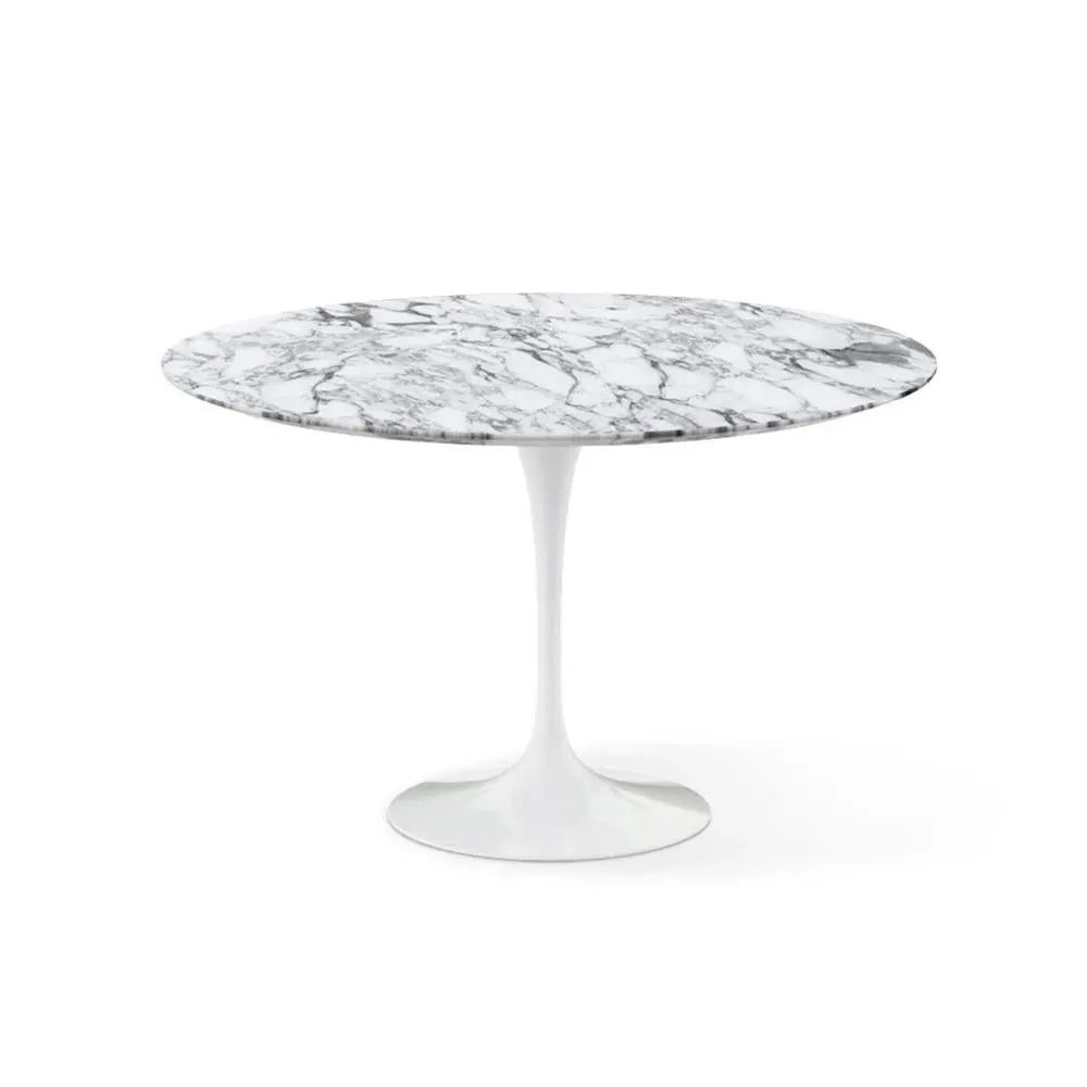 Round Dining Table with Pedestal - White, Marble