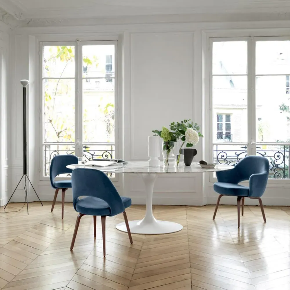 Round Dining Table with Pedestal - White, Marble