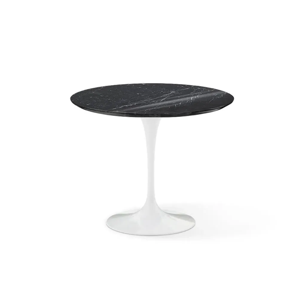 Small Round Dining Table with Pedestal - Black, Marble