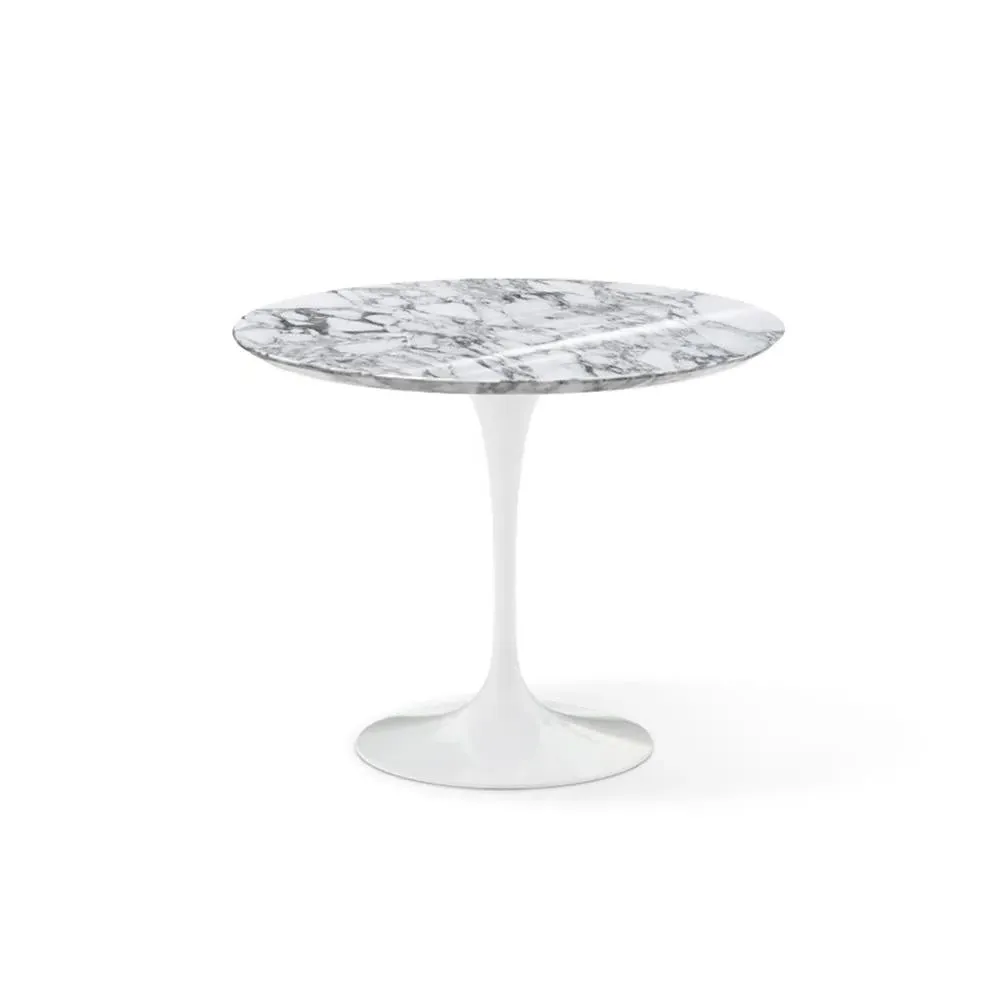 Small Round Dining Table with Pedestal - White, Marble