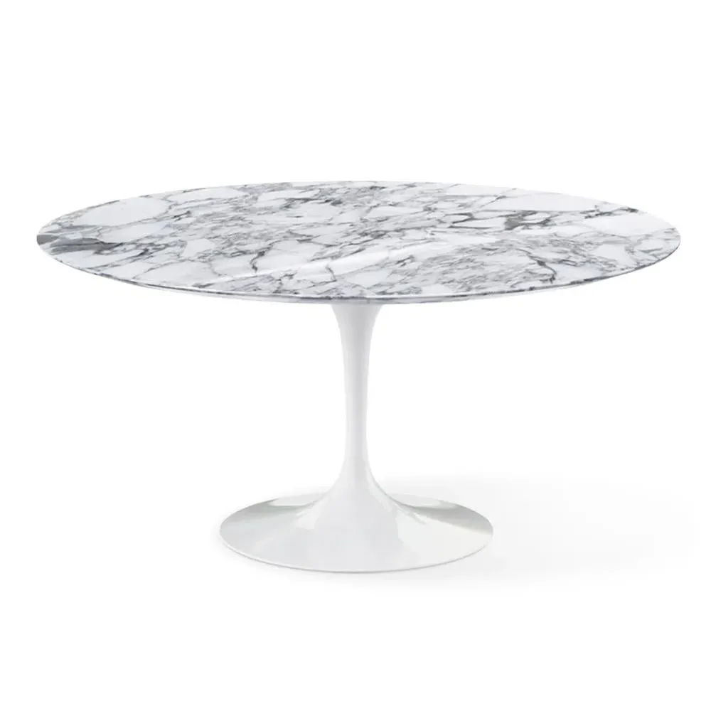 XXL Round Dining Table with Pedestal - White, Marble