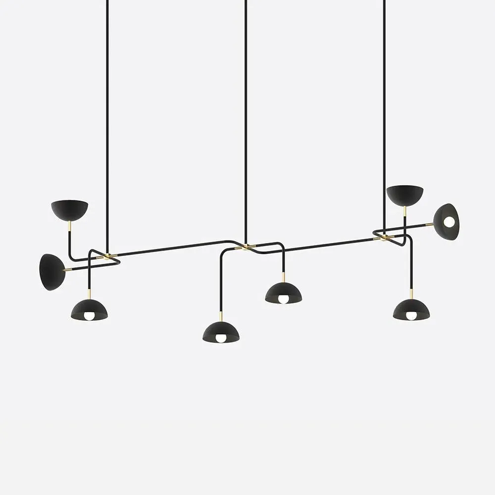 Extended Suspension Light with Domes - Black, Brass
