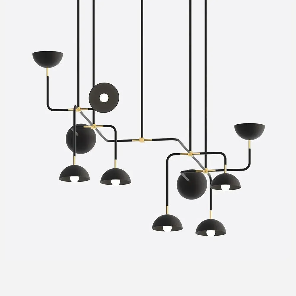 Extended Suspension Light with Domes - Black, Brass