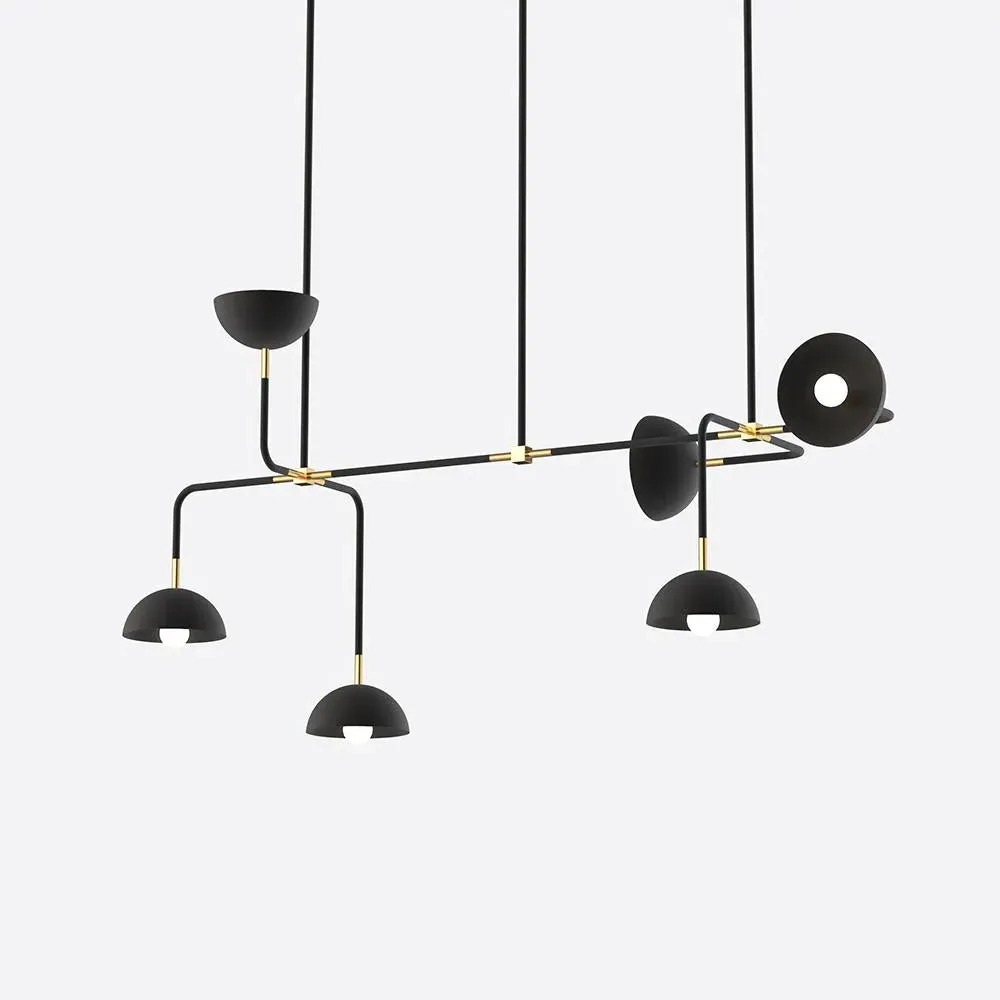 Extended Suspension Light with Domes - Black, Brass image