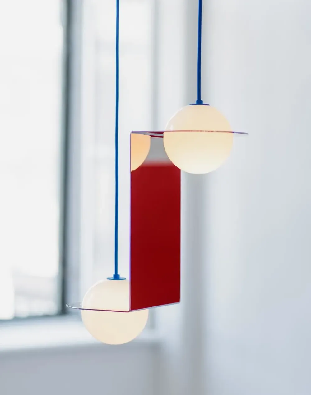 Linear Pendant Light with 2 Globes - Blue