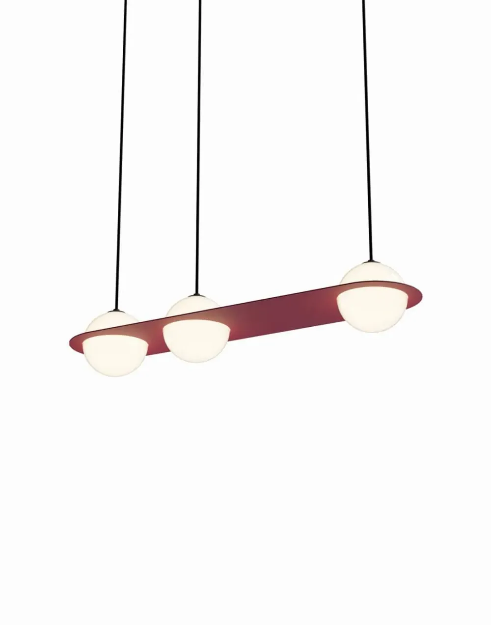 Rectangle Pendant Light with 3 Globes - Burgundy