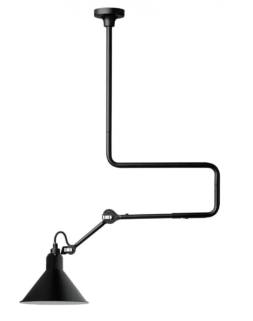 Conical Ceiling Light with Double Elbow - Black