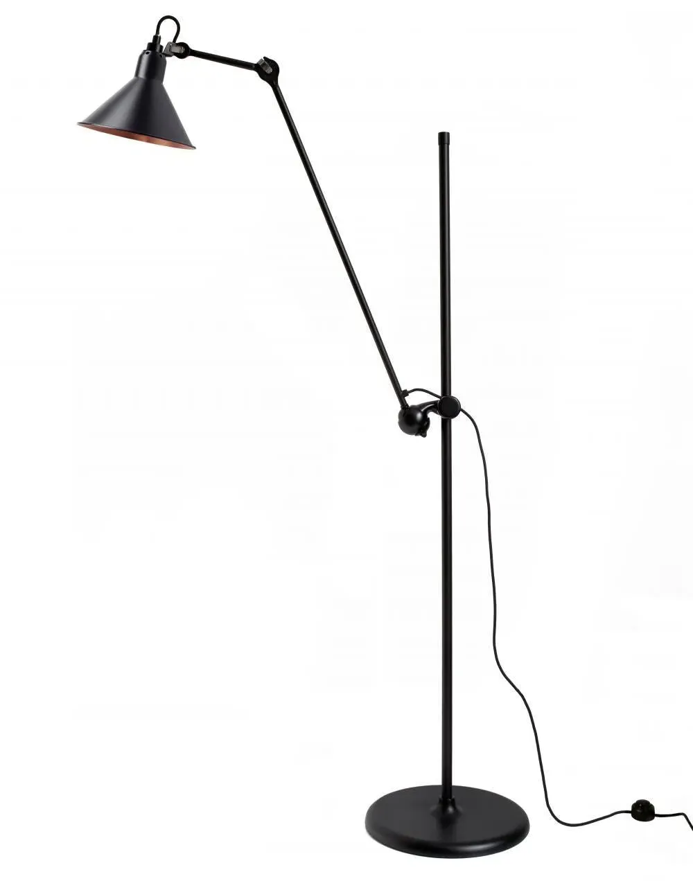 Conical Floor Lamp with Adjustable Arm - Black