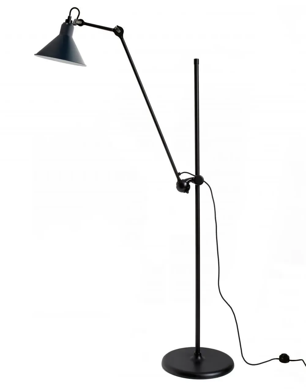Conical Floor Lamp with Adjustable Arm - Black