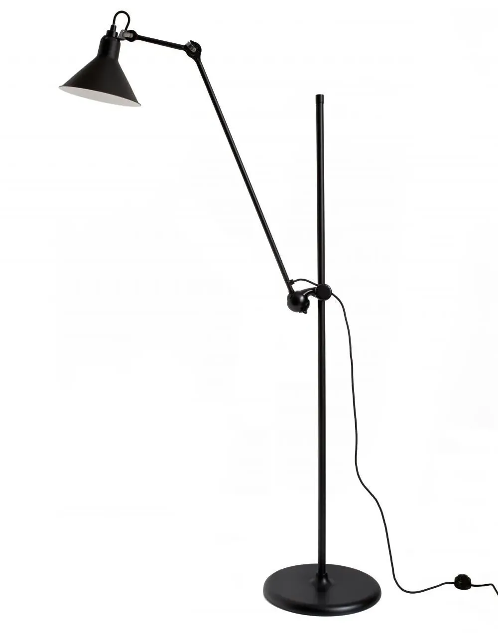Conical Floor Lamp with Adjustable Arm - Black