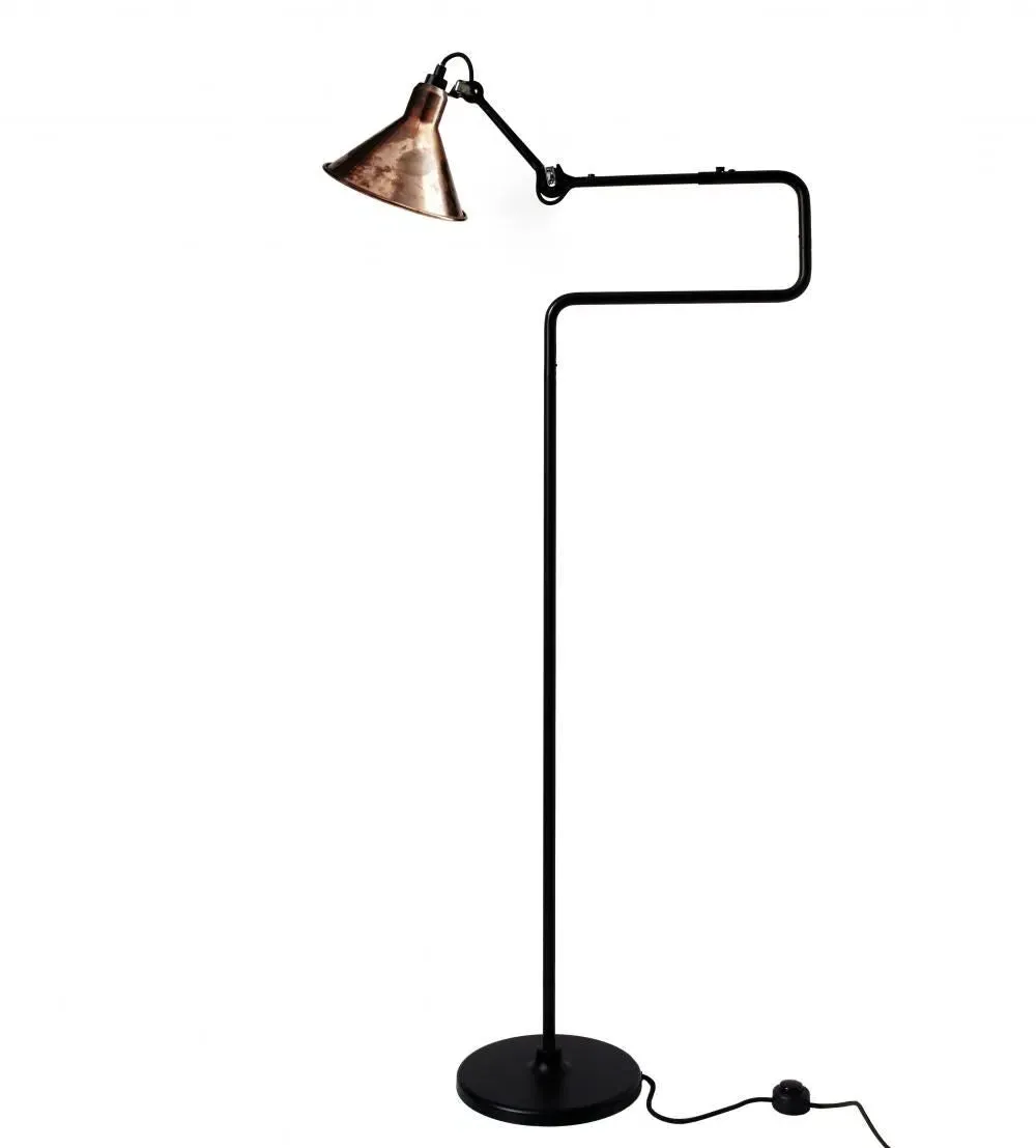Conical Floor Lamp with Double Elbow - Copper