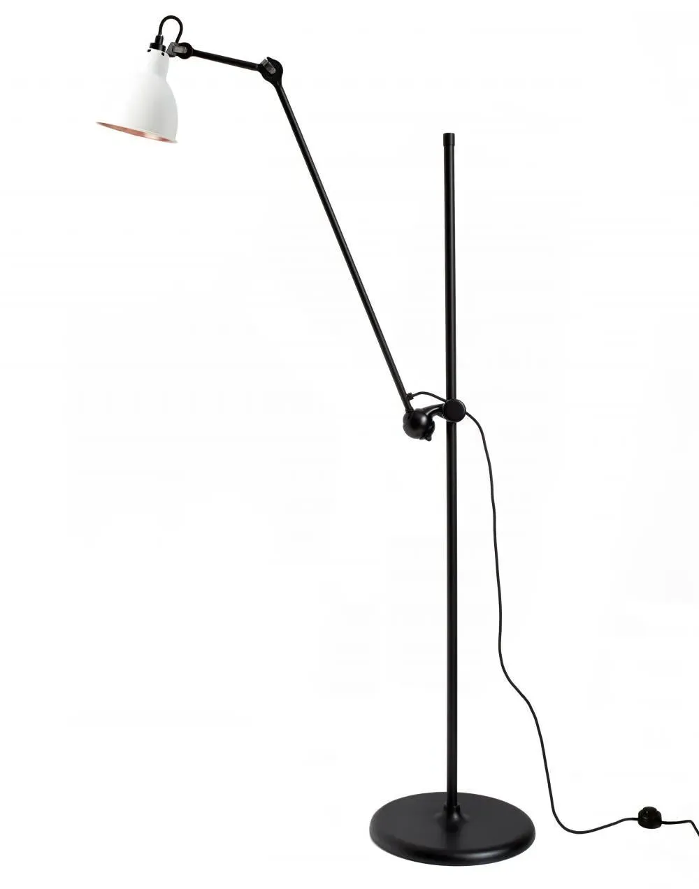 Round Floor Lamp with Adjustable Arm - White