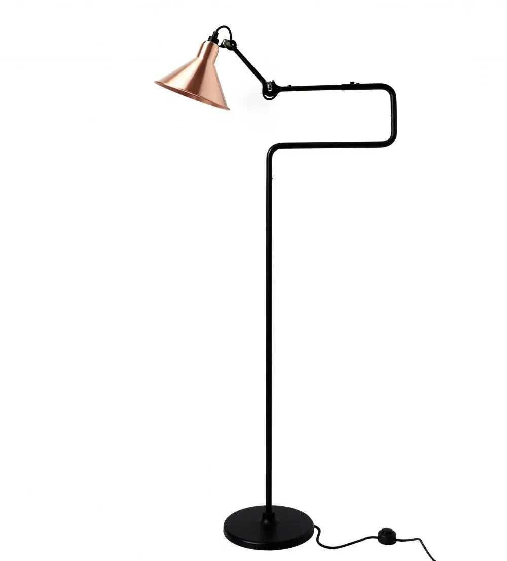 Round Floor Lamp with Double Elbow - Black
