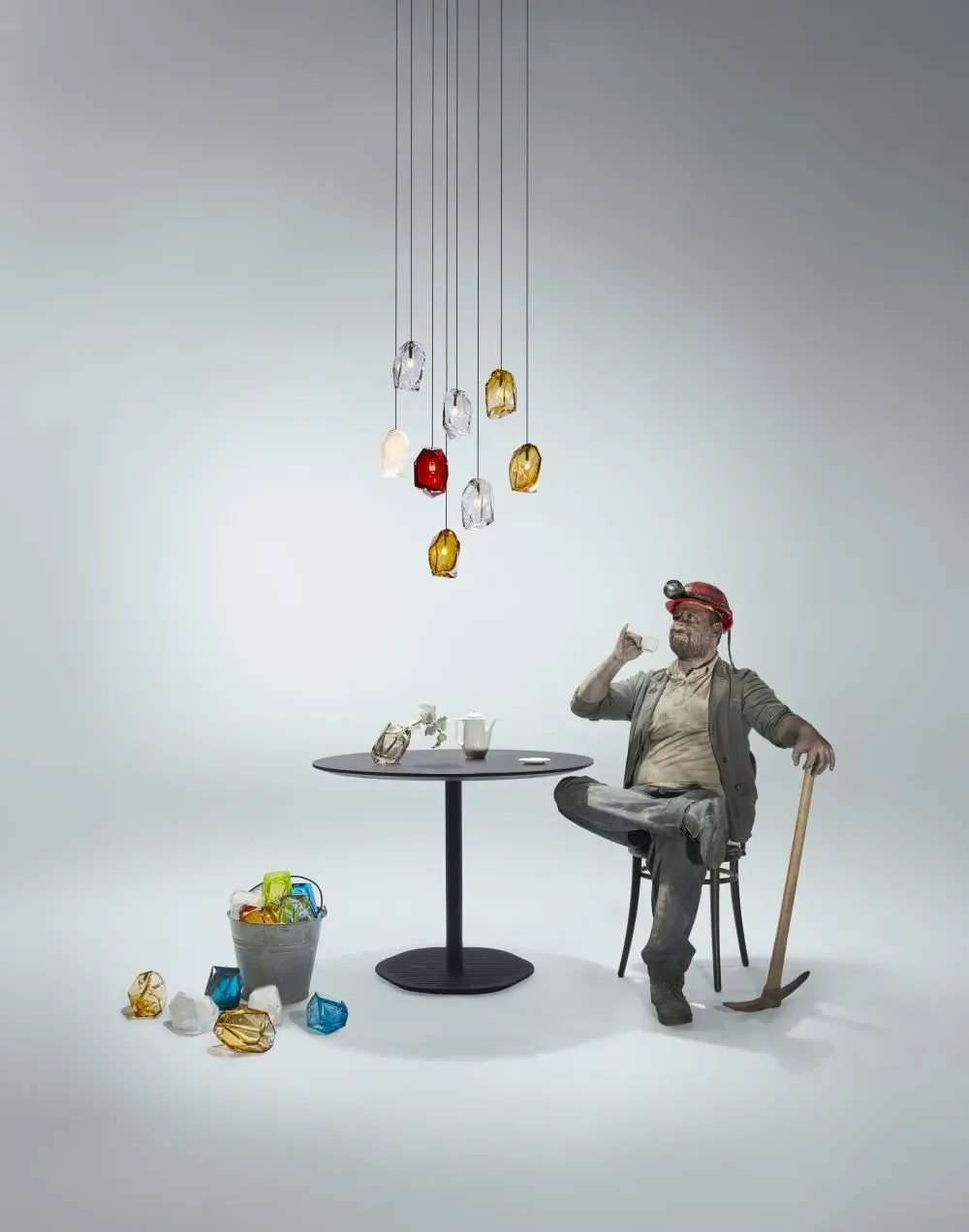 5-Light Crystal Cluster Pendant - Amber, Glass