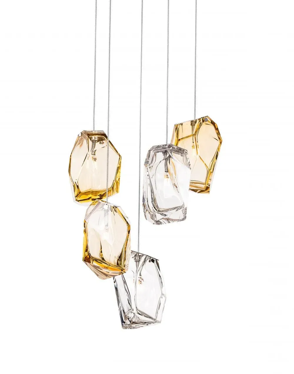 5-Light Crystal Cluster Pendant - Amber, Glass