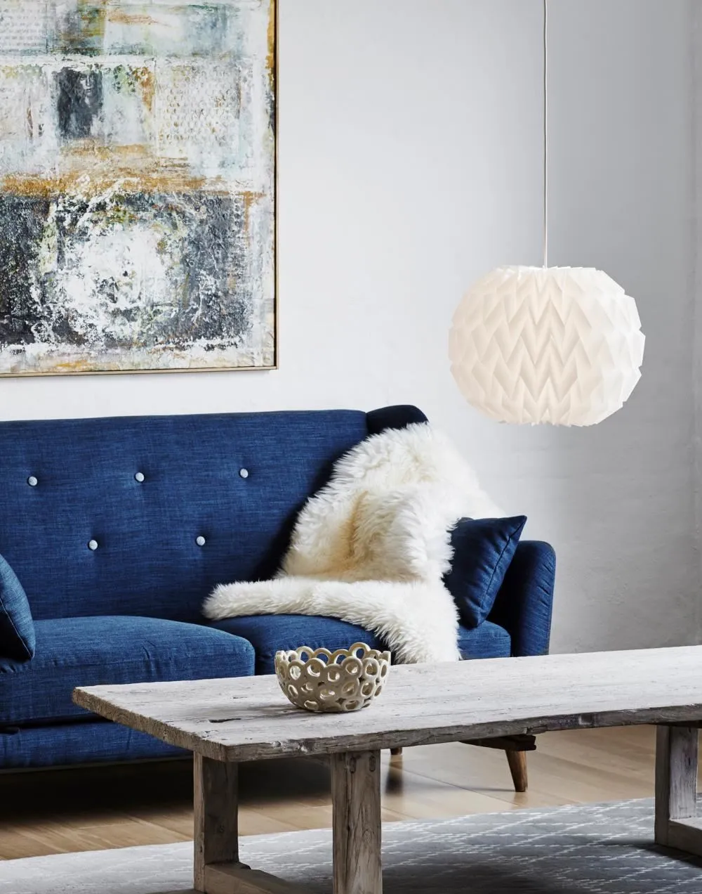 153 Pendant Light with Pleated Shade - White, Plastic