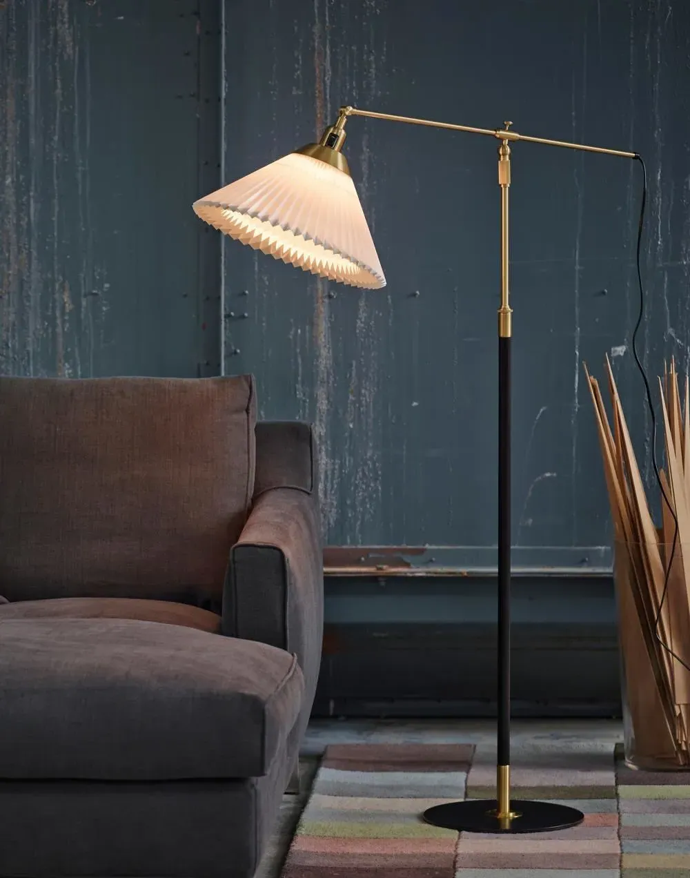 349 Floor Lamp with Adjustable Shade - Brass, Plastic