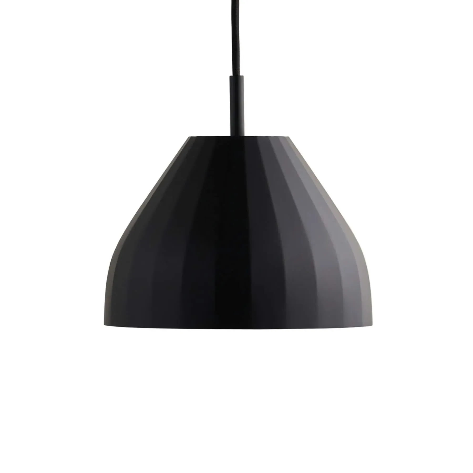 Conical Pendant Light with Pleated Design - Black
