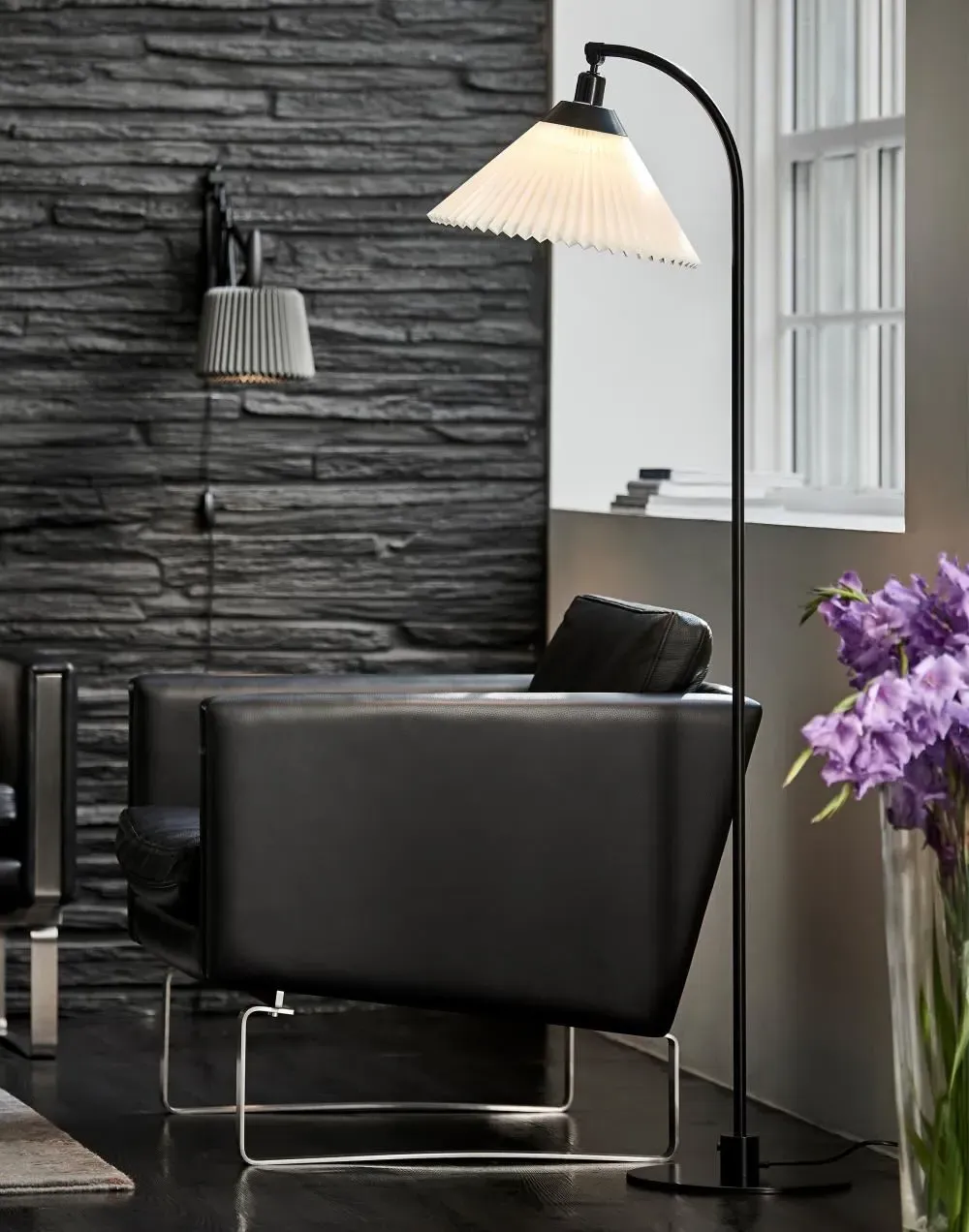 Floor Lamp with Pleated Shade - Black, Paper