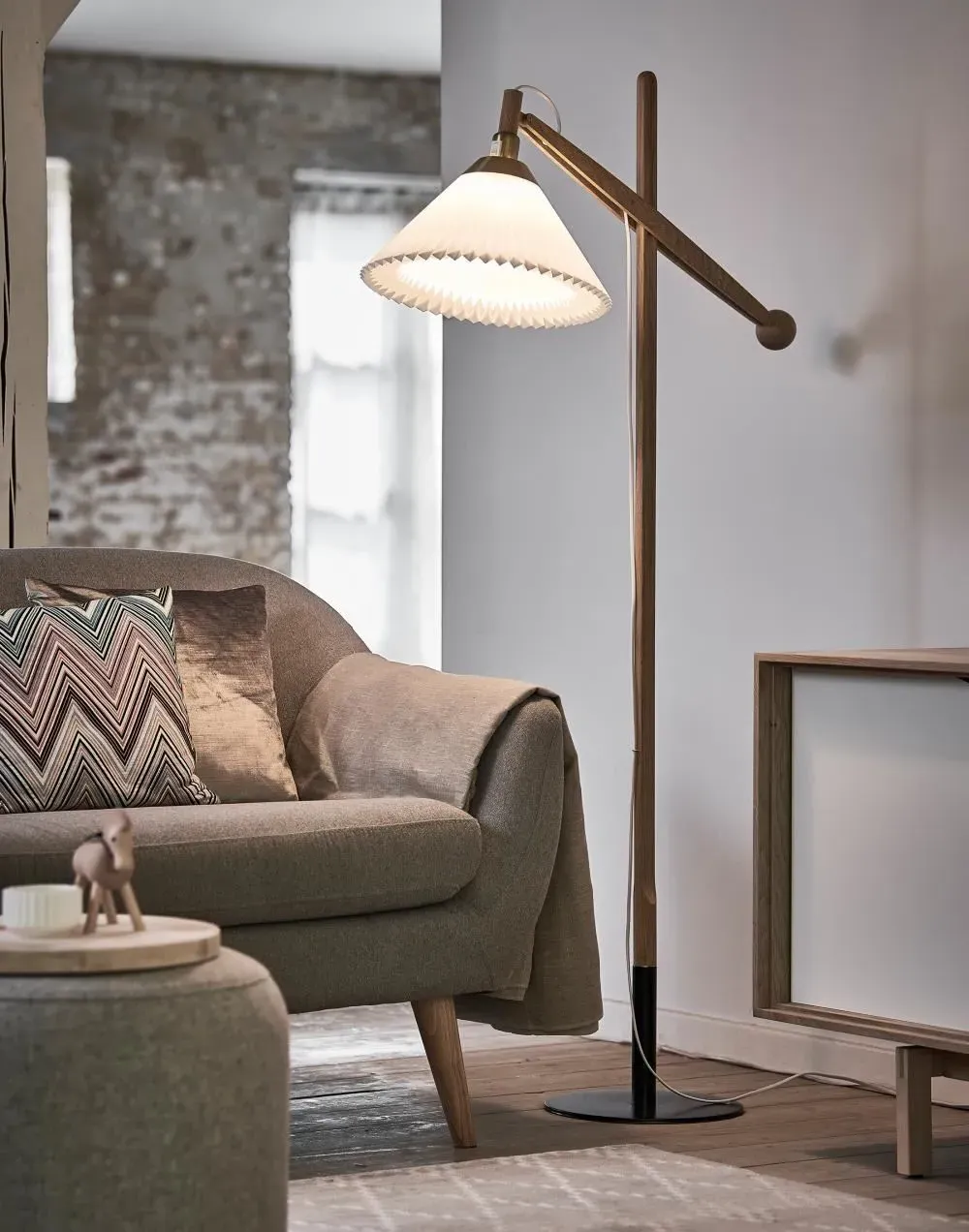 Floor Lamp with Pleated Shade - Oak, Paper