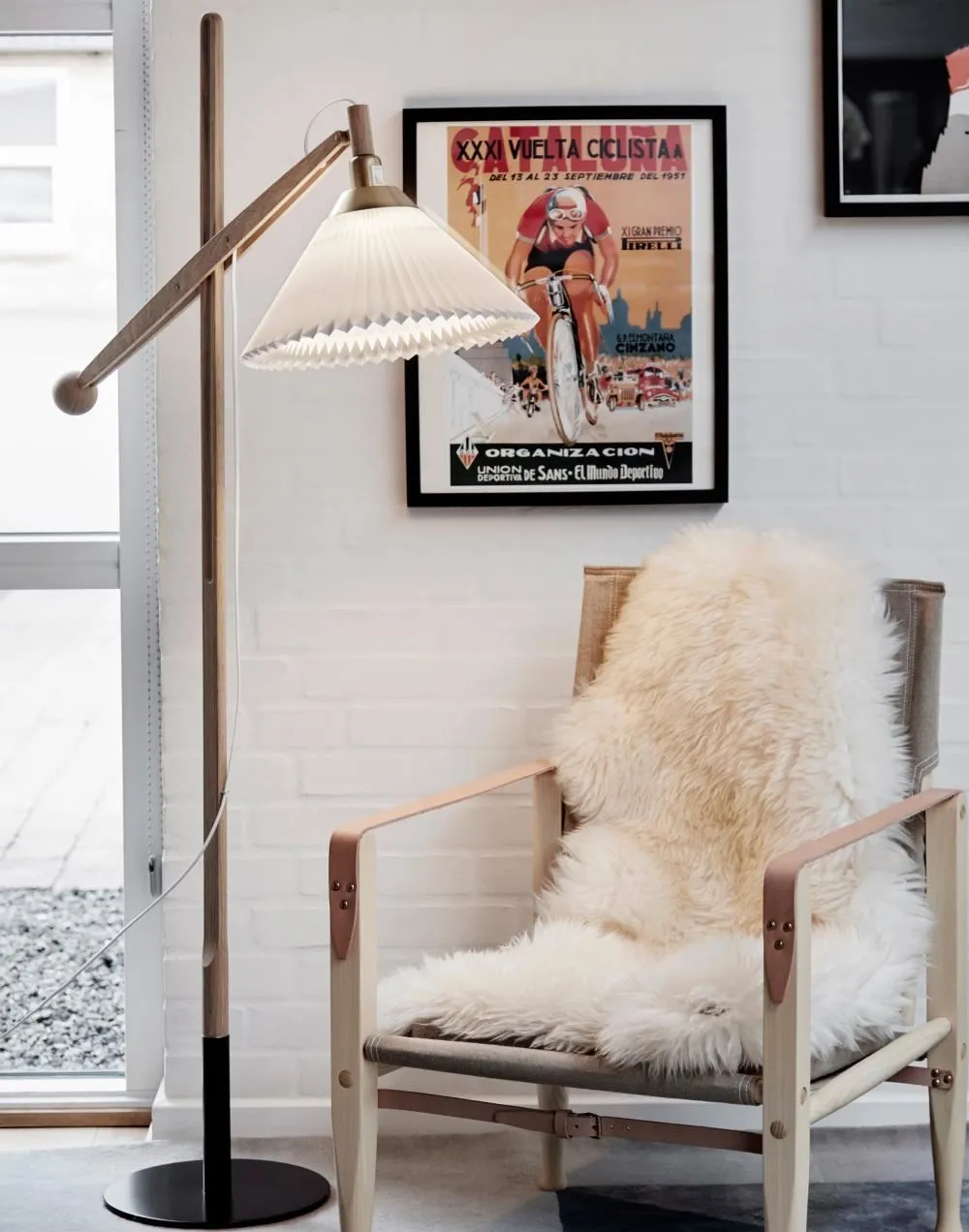 Floor Lamp with Pleated Shade - Oak, Plastic