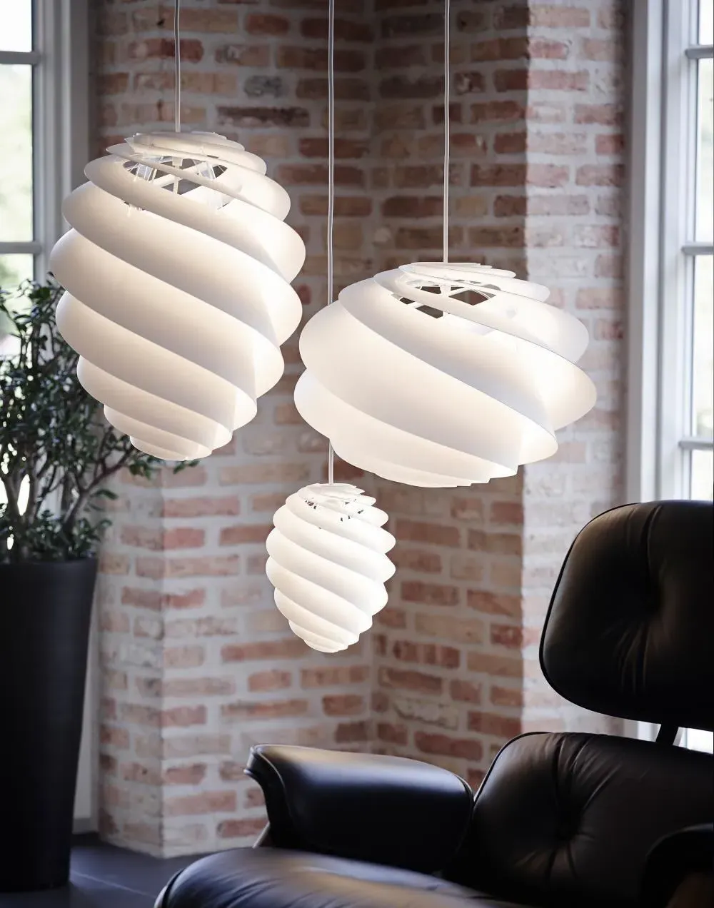 Large Pendant Light with Swirl Shade - Copper