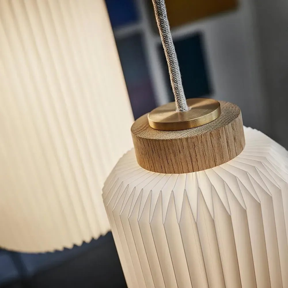 Medium Cylinder Pendant Light - White, Oak