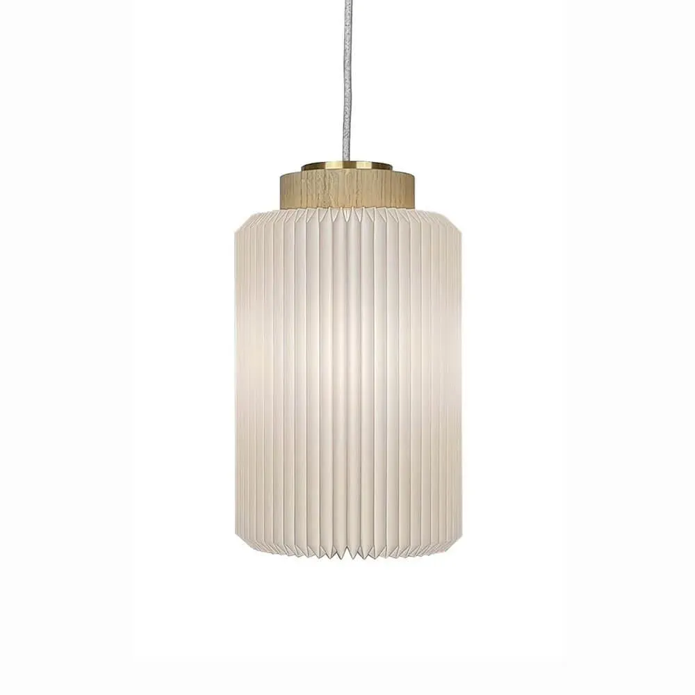 Small Cylinder Pendant Light - White, Oak