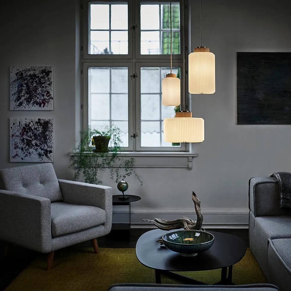 Small Cylinder Pendant Light - White, Oak