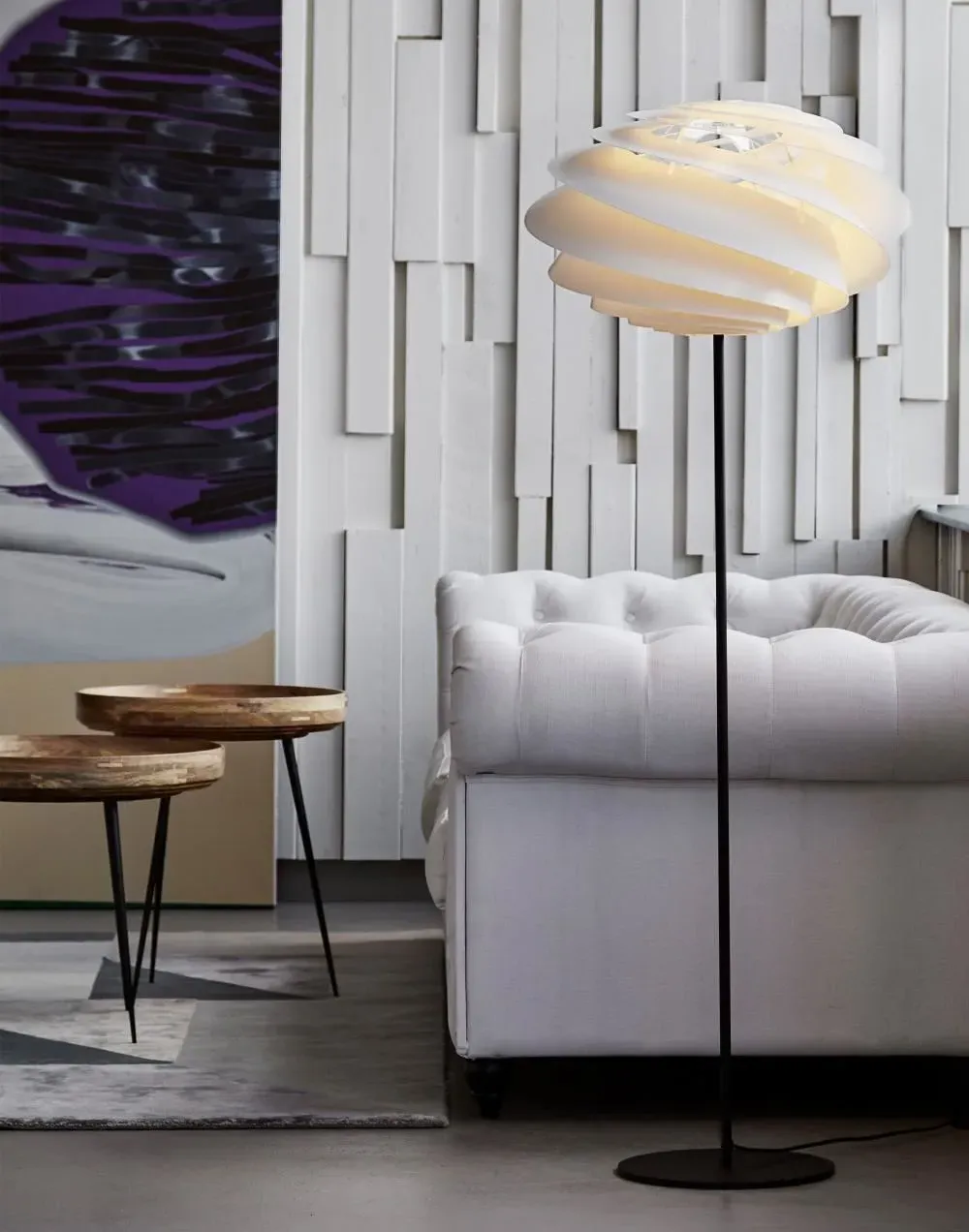 Swirl Floor Lamp with Spiral Panels - White