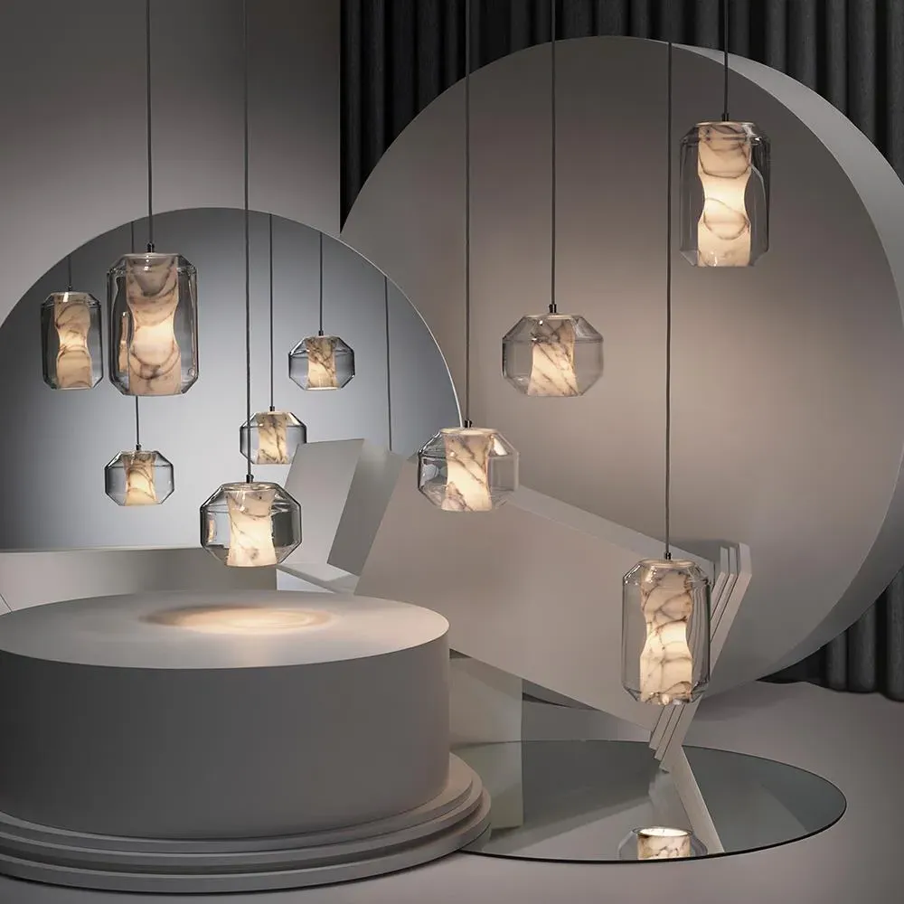 5-Piece Chandelier with Marble Diffusers - Crystal