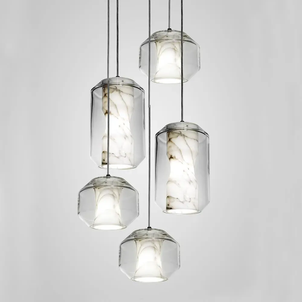 5-Piece Chandelier with Marble Diffusers - Crystal