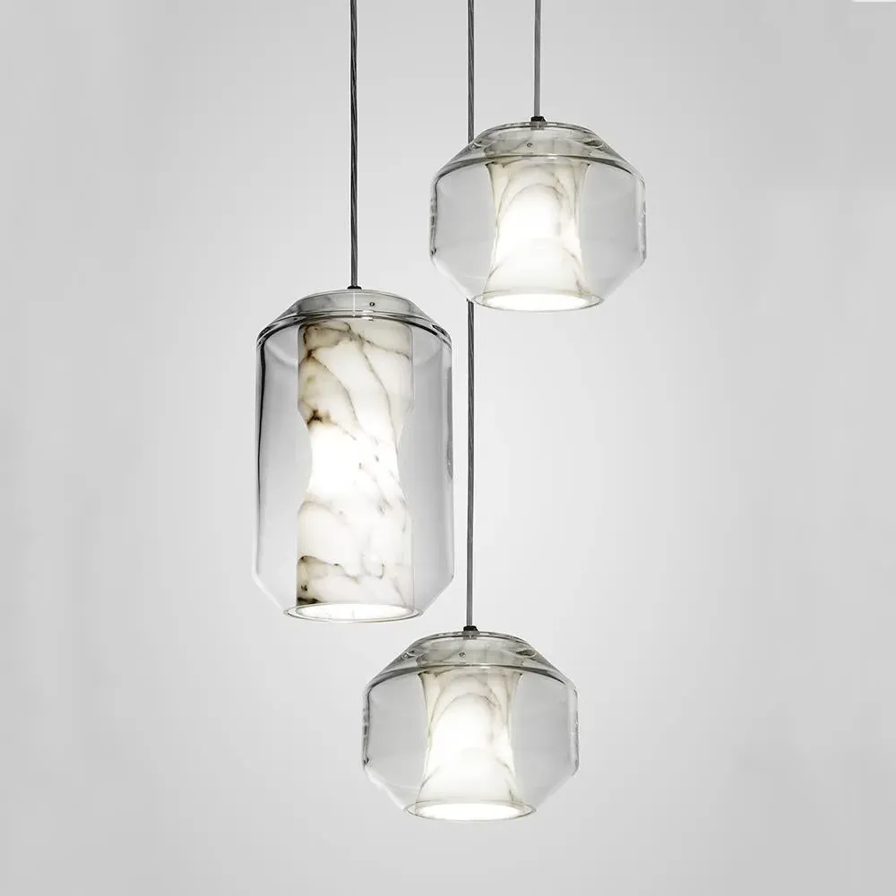 Chamber 3-Piece Chandelier - Carrara Marble, Lead Crystal