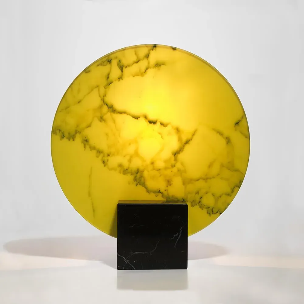 Orb Table Lamp with Marble Base - Yellow Glass