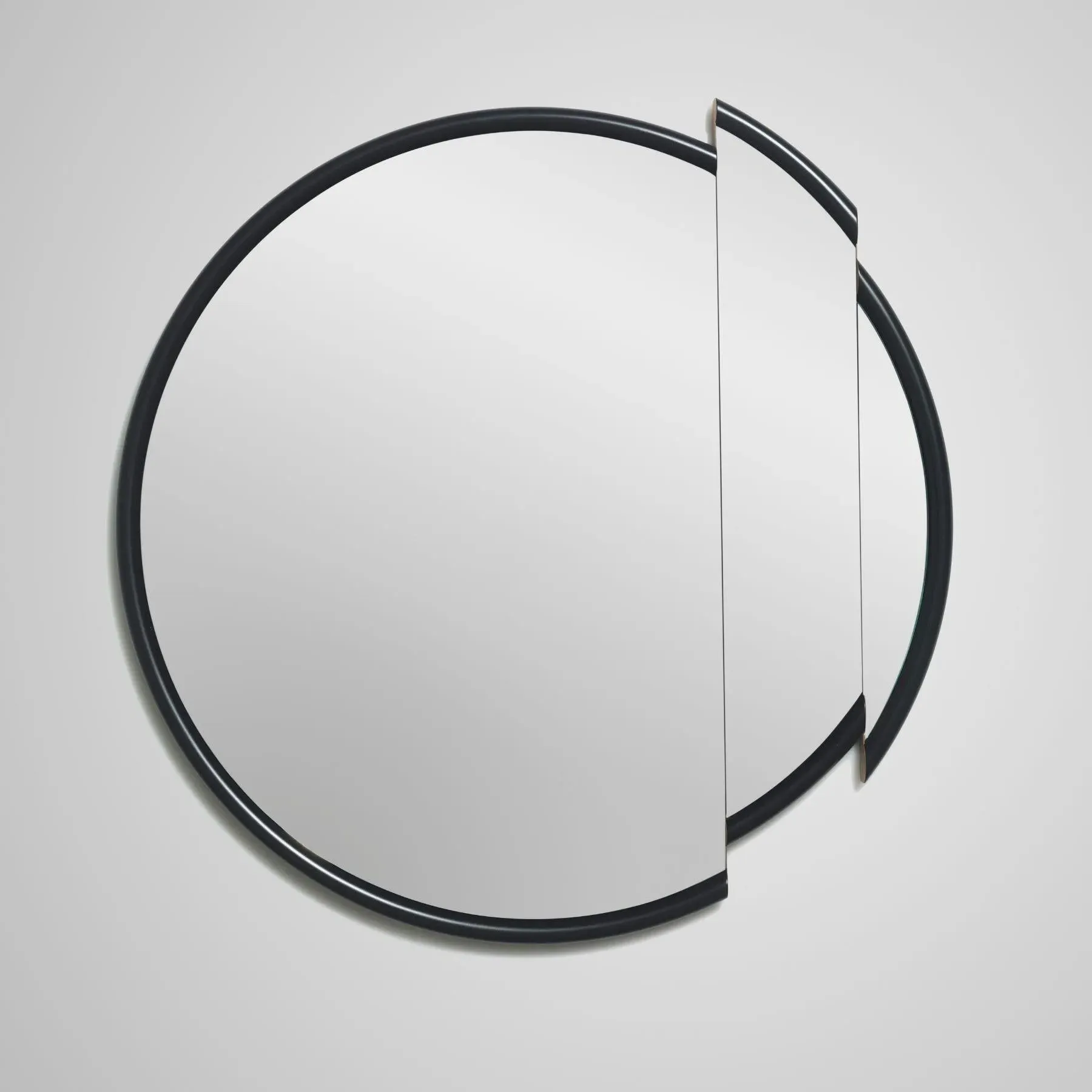 Round Split Mirror - Black, Oak Veneer